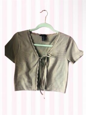 Forever 21 Tan Tie front top with lace trimming